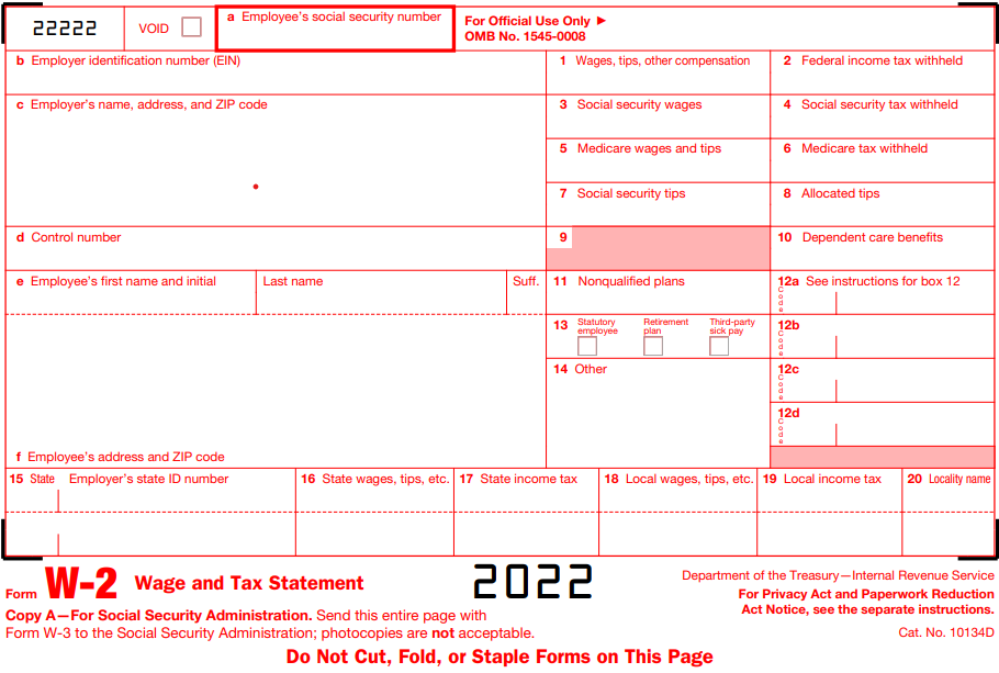 2022 W-2 Form for State of Wisconsin